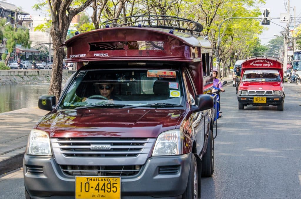 Songthaews on the streets of Chiang Mai