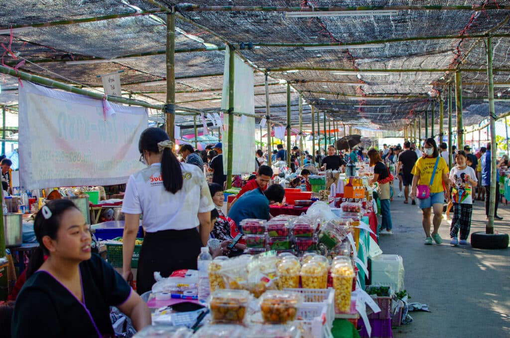 Stalls at the strawberry festival in Thailand.
